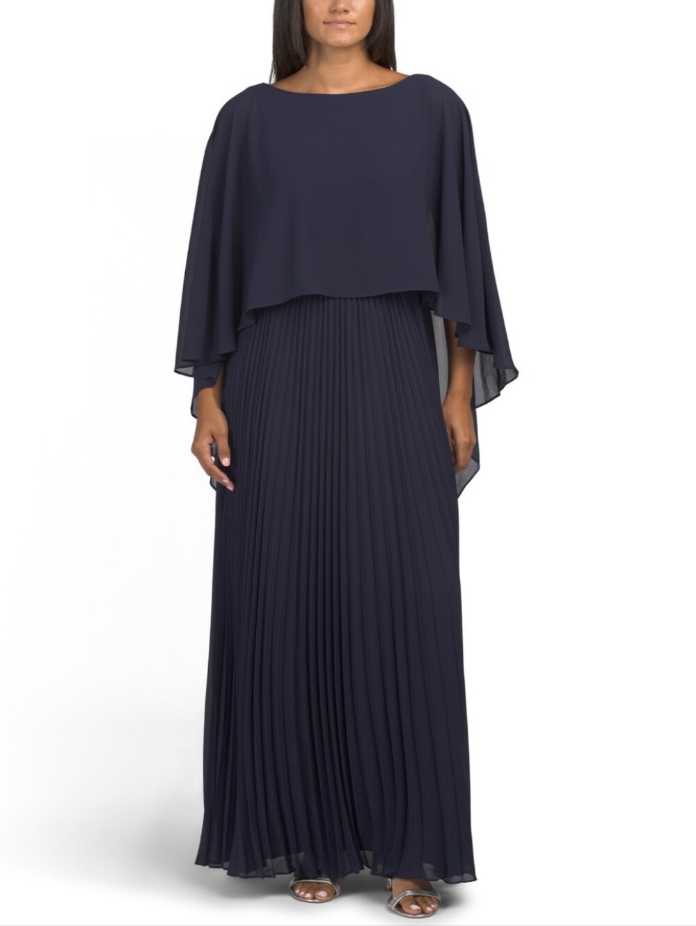 Marina Women's Navy Capelet Pleated Skirt Dress